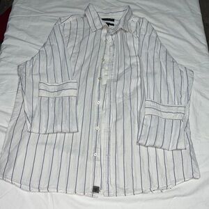 Banana Republic White and Blue Striped Casual Shirt